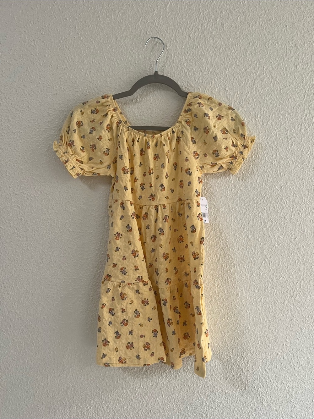 Girls' Yellow Floral Puff-Sleeve Tiered Dress